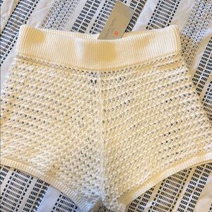Cream Knit High-Waisted Shorts